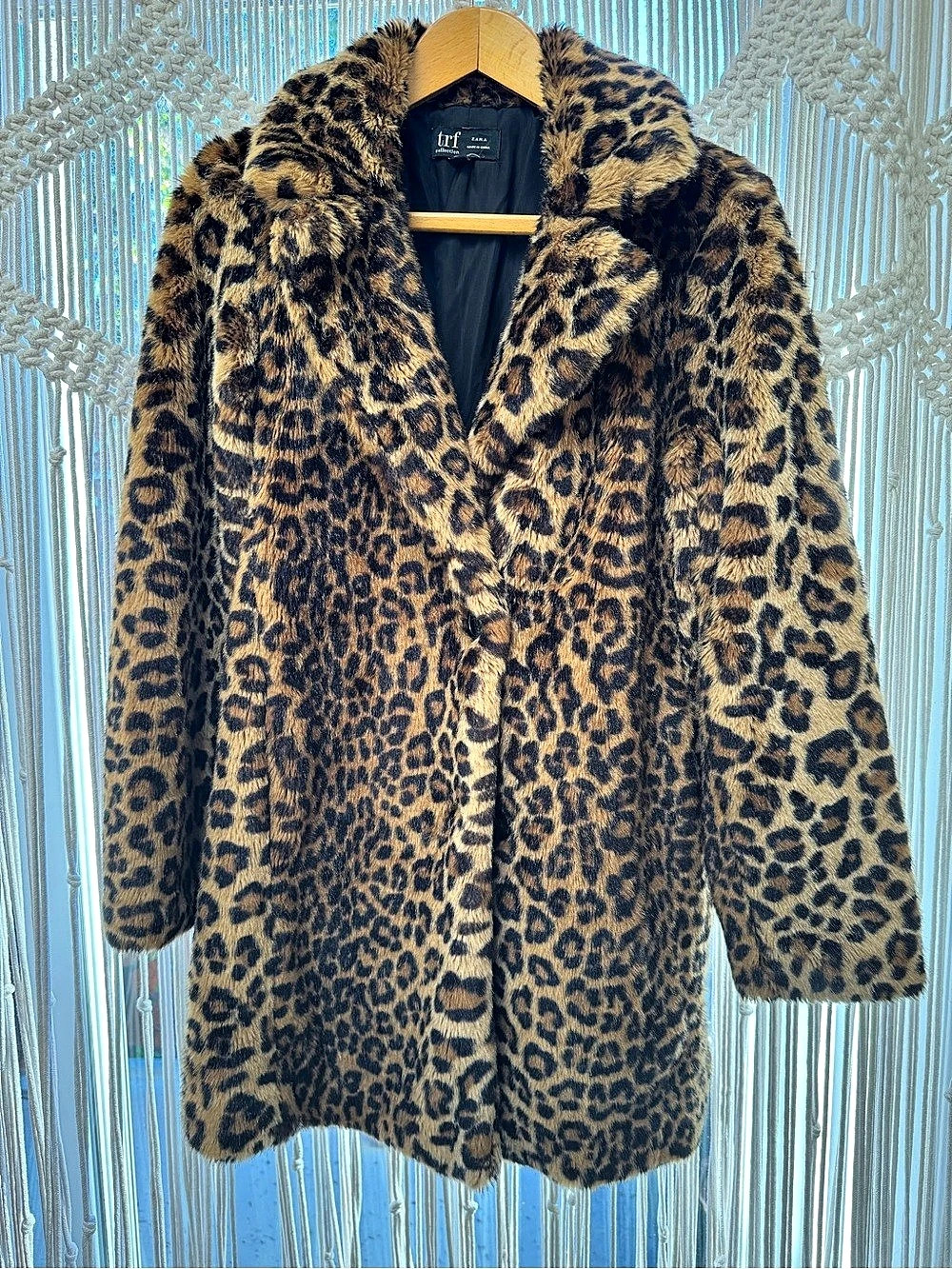Zara TRF Leopard Print Faux Fur Coat Brown & Black XS
